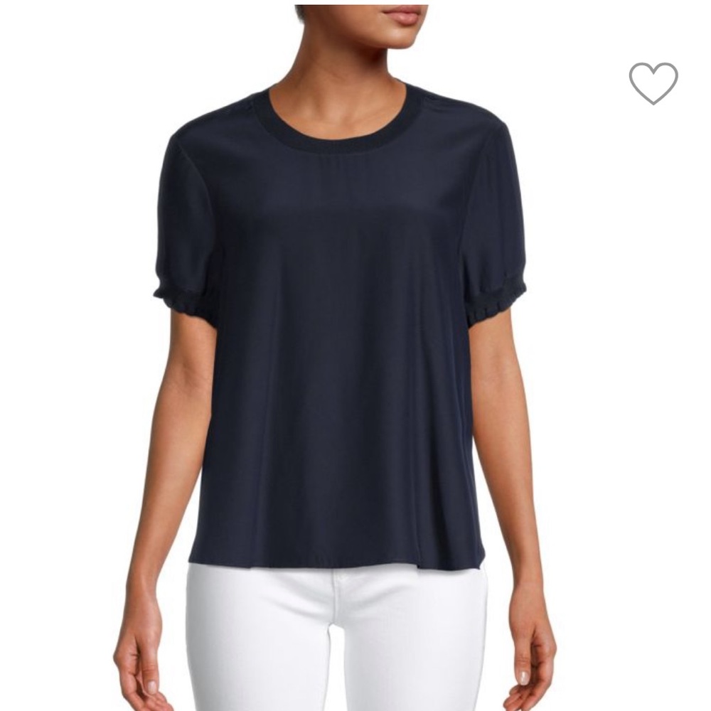 NWT Cinq a Sept silk tee in navy. Size XS